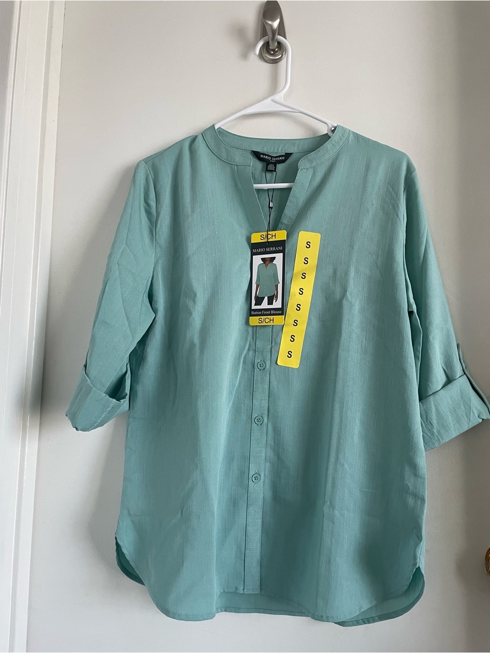 Mario Serrani Seafoam Green Button-Front Women's Blouse
